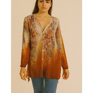 Amishbaby Sienna Rose Womens Multicolor Top snake print ombre button up SZ LG